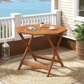 35.5 Inch Solid Wood Patio Dining Table Octagon Table With 1.97 Inch Umbrella Hole (Option: Default)